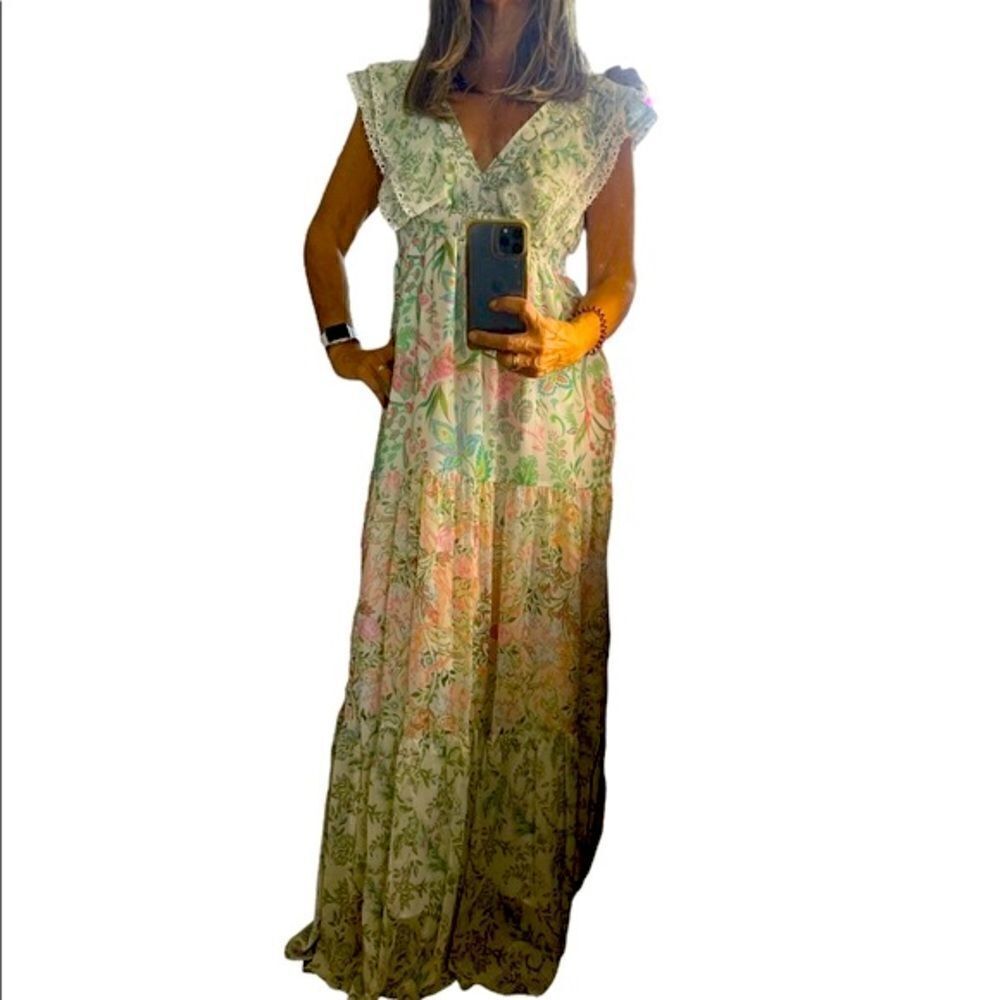 House Of Harlow 1960 Floral Tiered Ruffle Sleeves Maxi Dress.Size S - Picture 4 of 17
